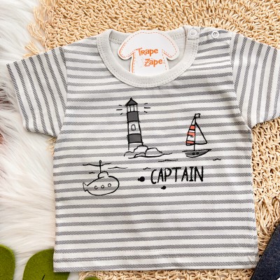 Conj. Camiseta Captain e Bermuda em Moletinho - Chumbo